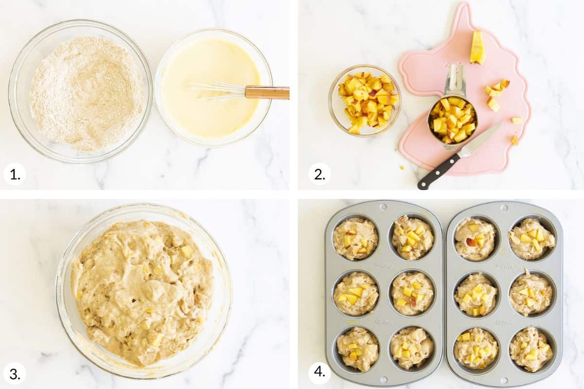 step-by-step instructions on how to make peach muffins