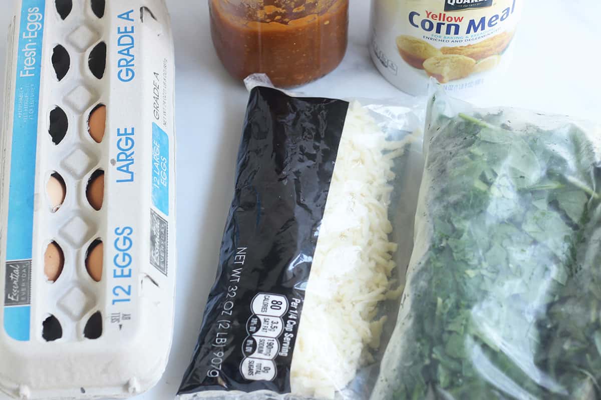 ingredients in spinach muffins on counter