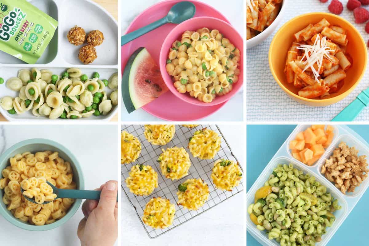 pasta lunch ideas in grid of 6.