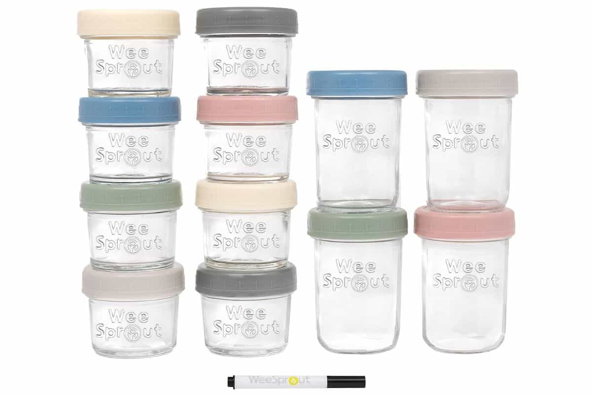 WeeSprout glass baby food storage jars.