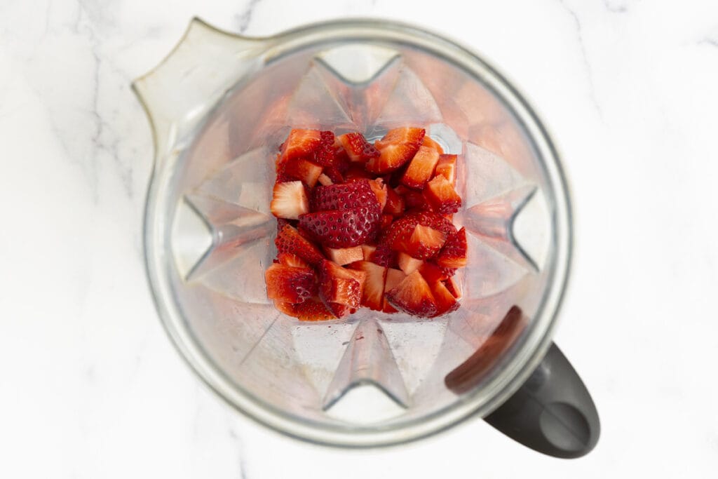 diced fruit in blender.
