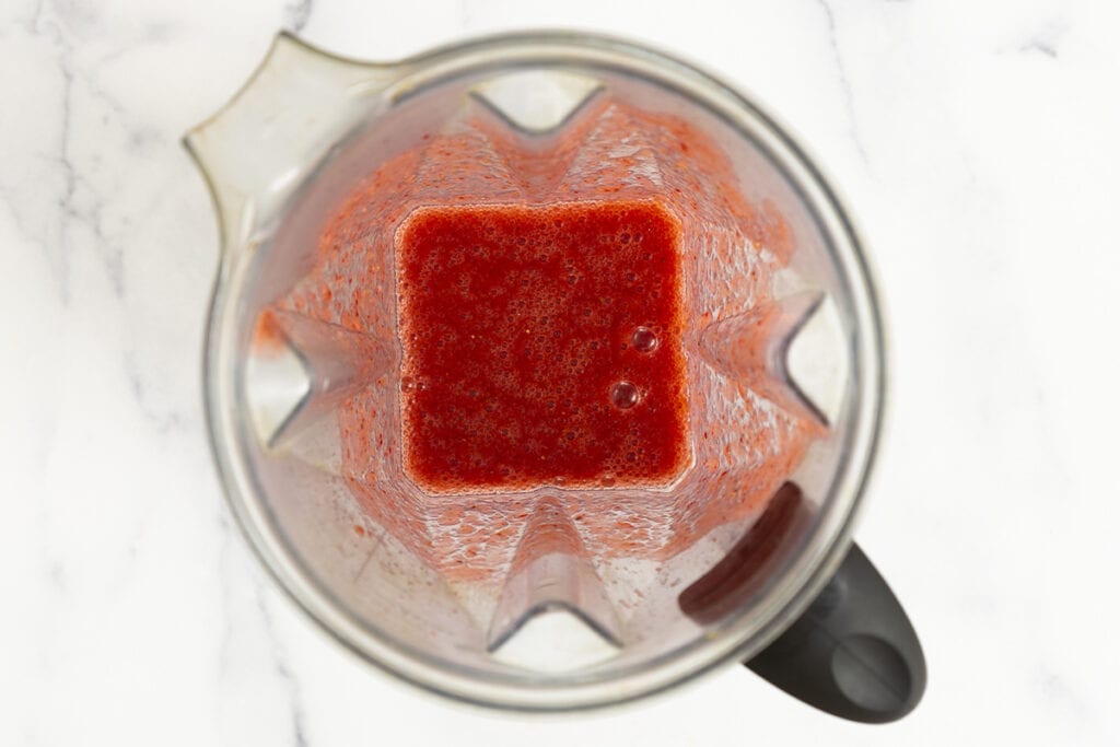 blended fruit in blender.