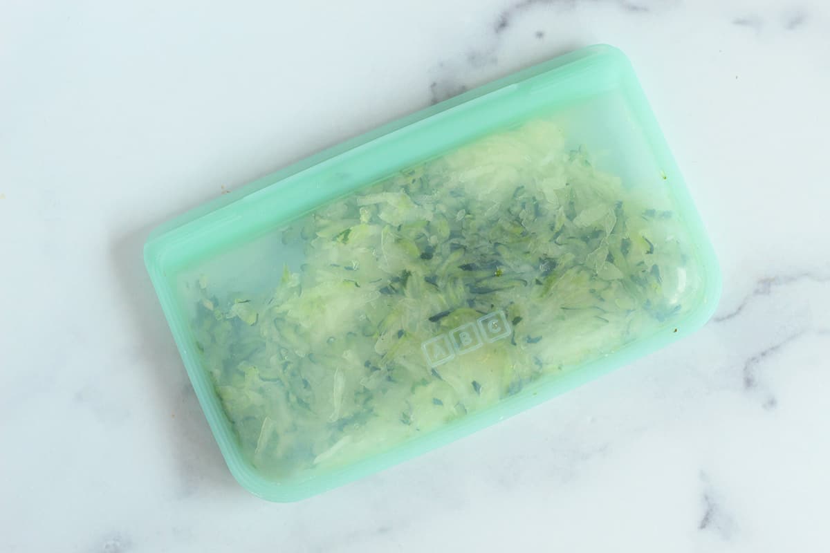 Zucchini shredded in a reusable bag