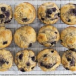 blueberry yogurt muffins on cooling rack