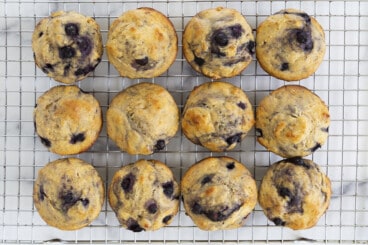 blueberry yogurt muffins on cooling rack