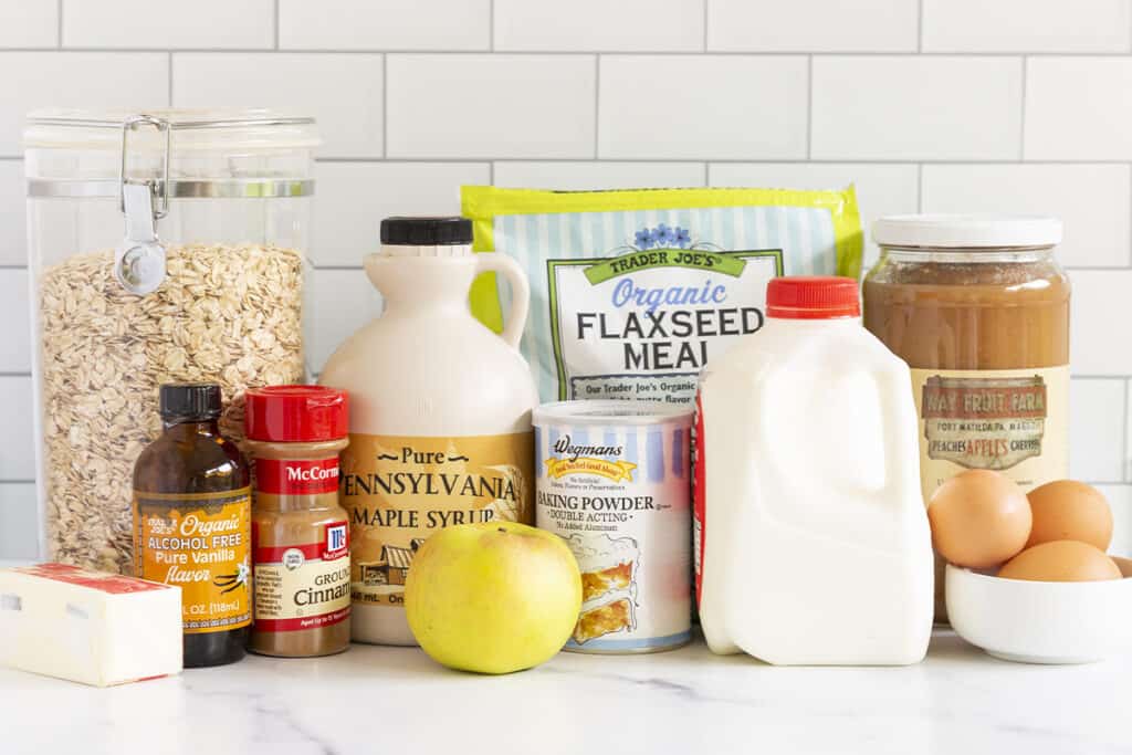 ingredients in baked apple oatmeal on counter.