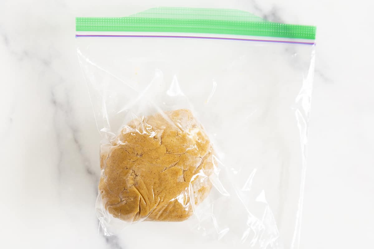 Spiced thanksgiving cookie dough in freezer bag.