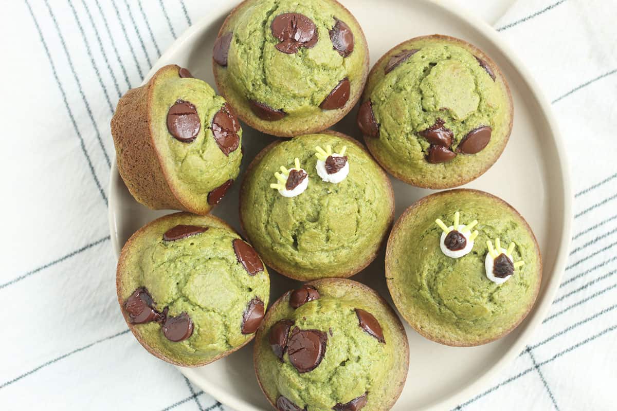healthy halloween snacks of spinach muffins on plate.