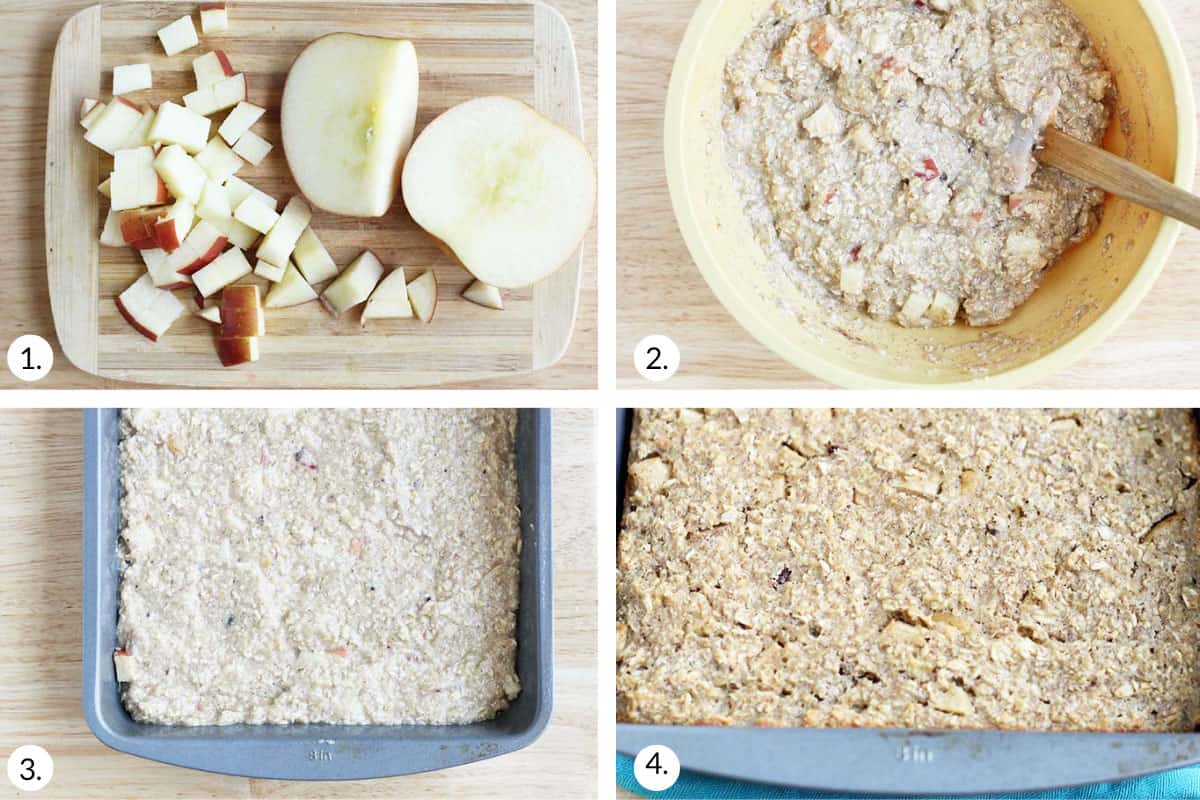 how to make baked apple oatmeal in grid of four images.