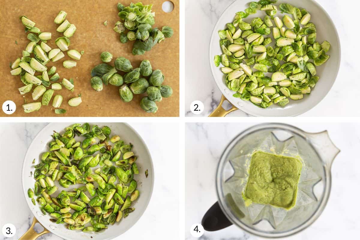 how to make brussels sprouts in grid of 4 images.