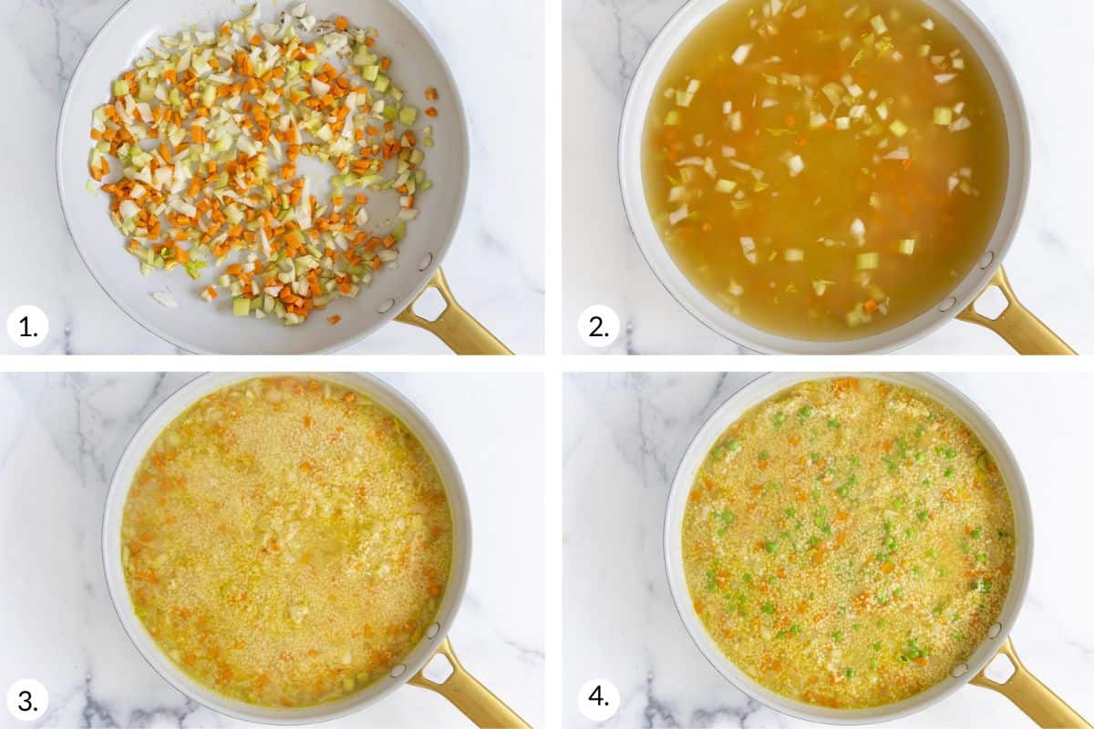 how to make pastina soup in grid of 4 images.