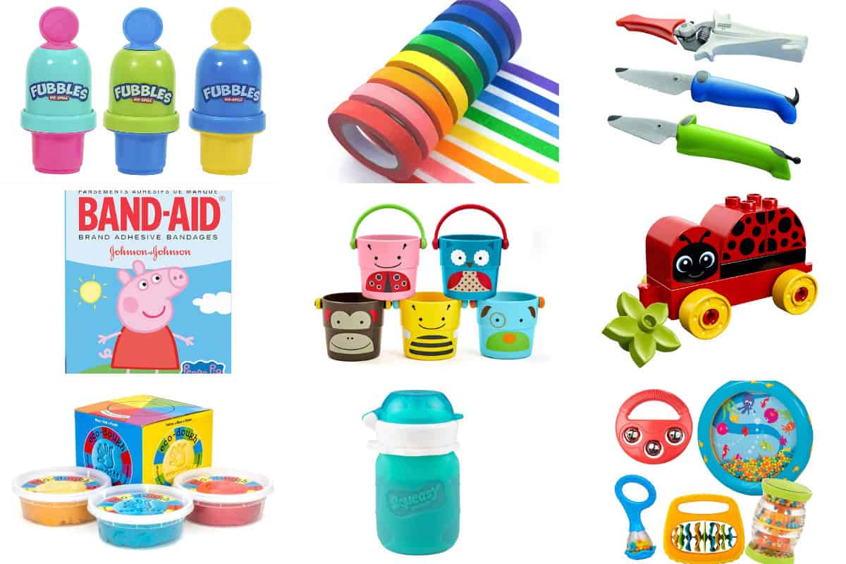 toddler stocking stuffers in grid of 9.