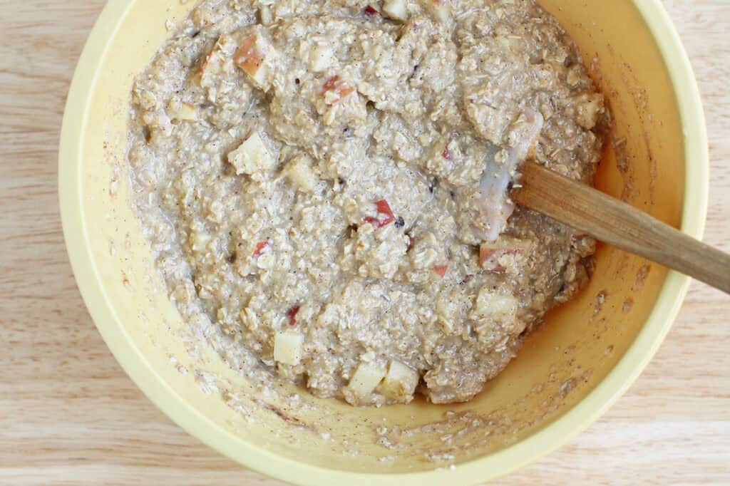 ingredients for baked apple oatmeal in bowl.