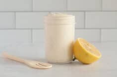 homemade caesar dressing in jar.