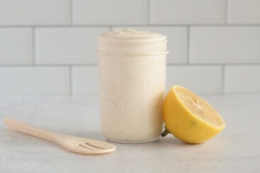 homemade caesar dressing in jar.