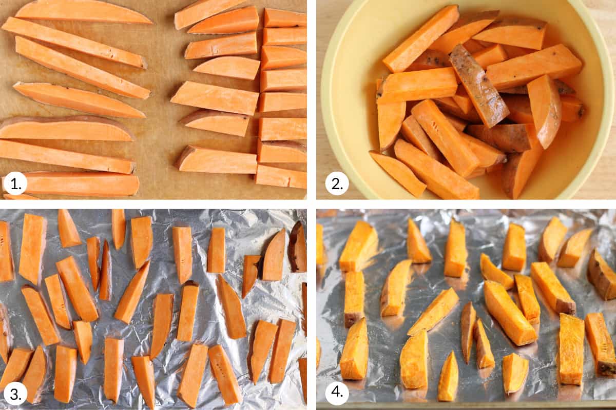 how to make sweet potato baby food in grid of 4 images.