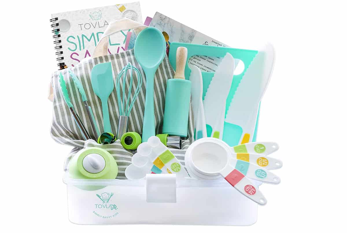 tovla kids cooking set in storage container.