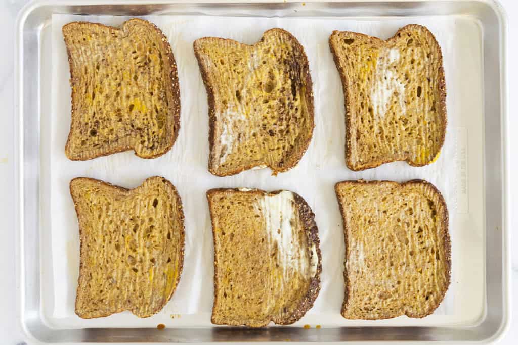 Oven baked french toast on a sheet pan.
