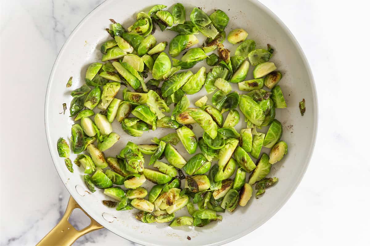 Brussel sprouts after cooking in pan for puree.