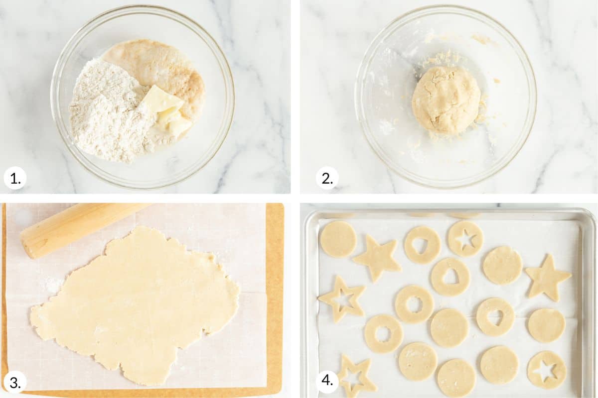 how to make jam cookies in grid of 4 images.