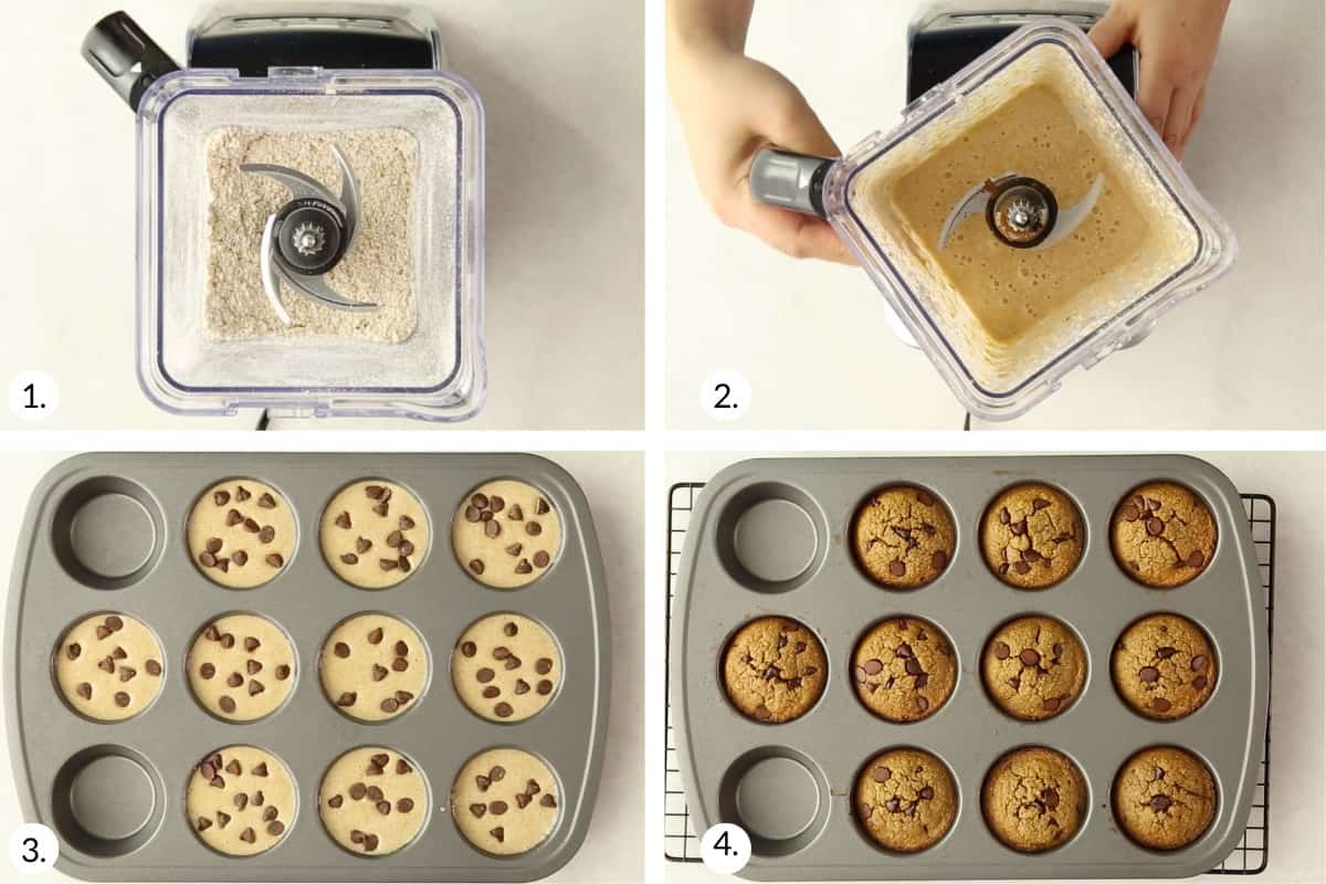 how to make banana oatmeal muffins in grid fo 4 steps.