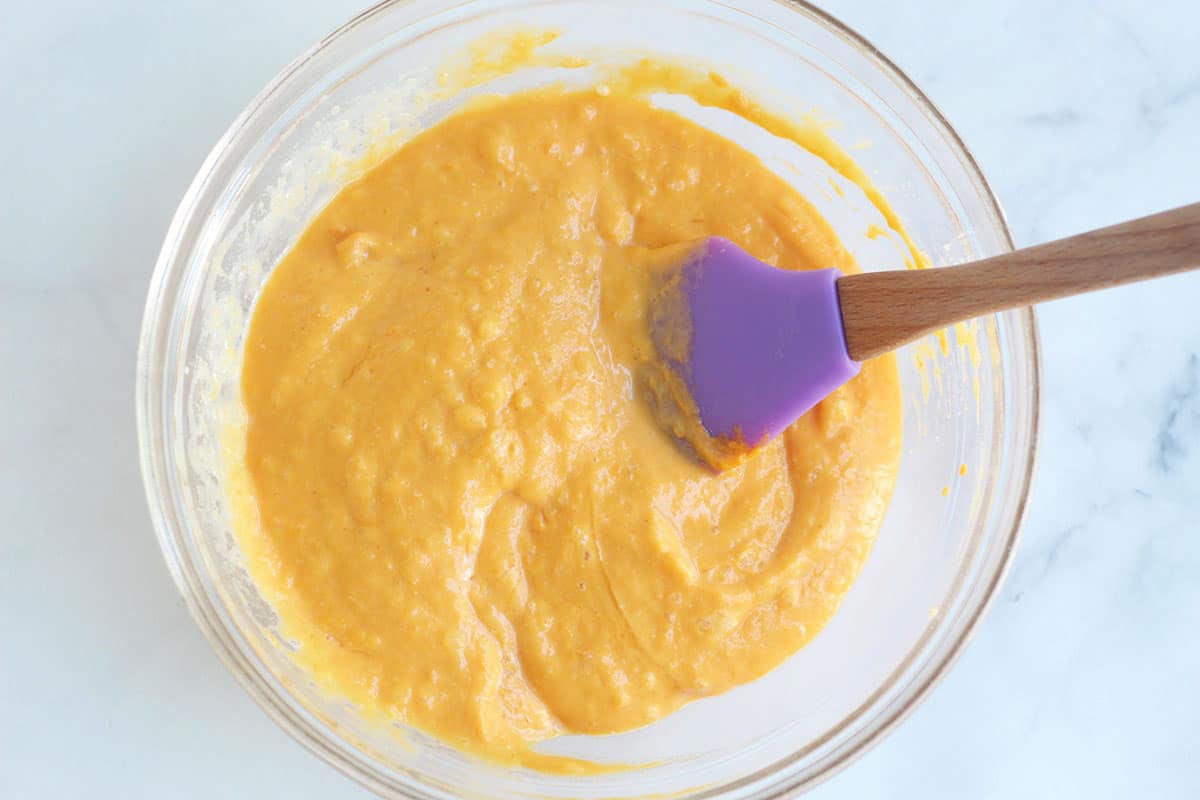 wet ingredients for sweet potato muffins.