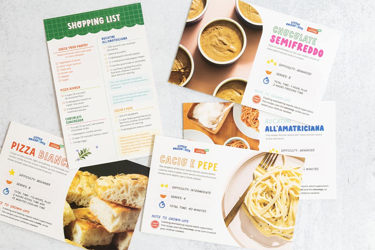 recipes and shopping lists from little passports kitchen kit.