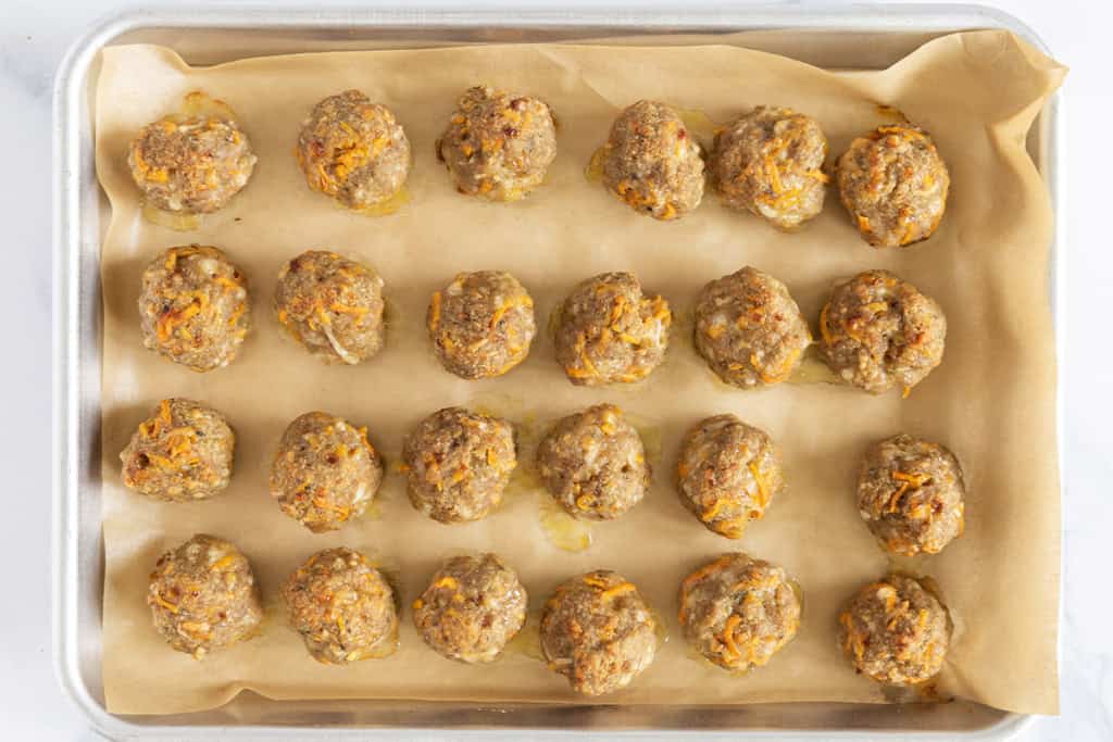 Turkey sweet potato meatballs on sheet pan.