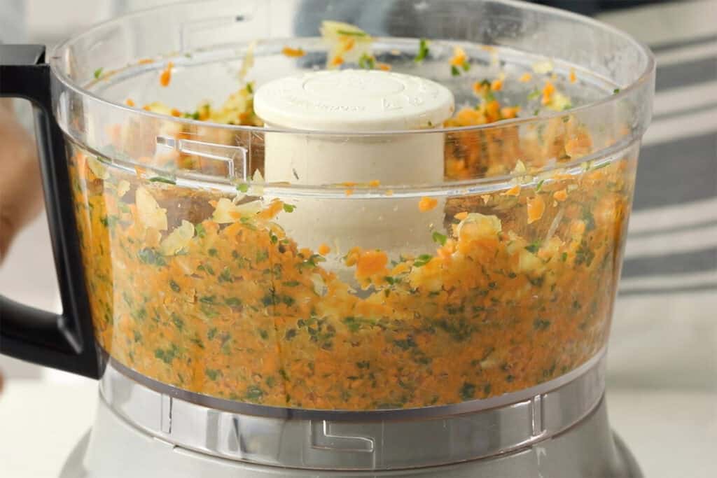 vegetables for healthy toddler meatballs in food processor.