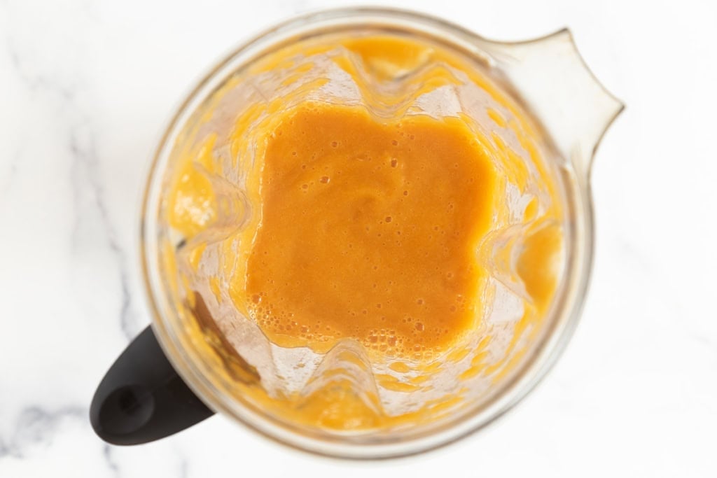 Vegetable broth in blender.