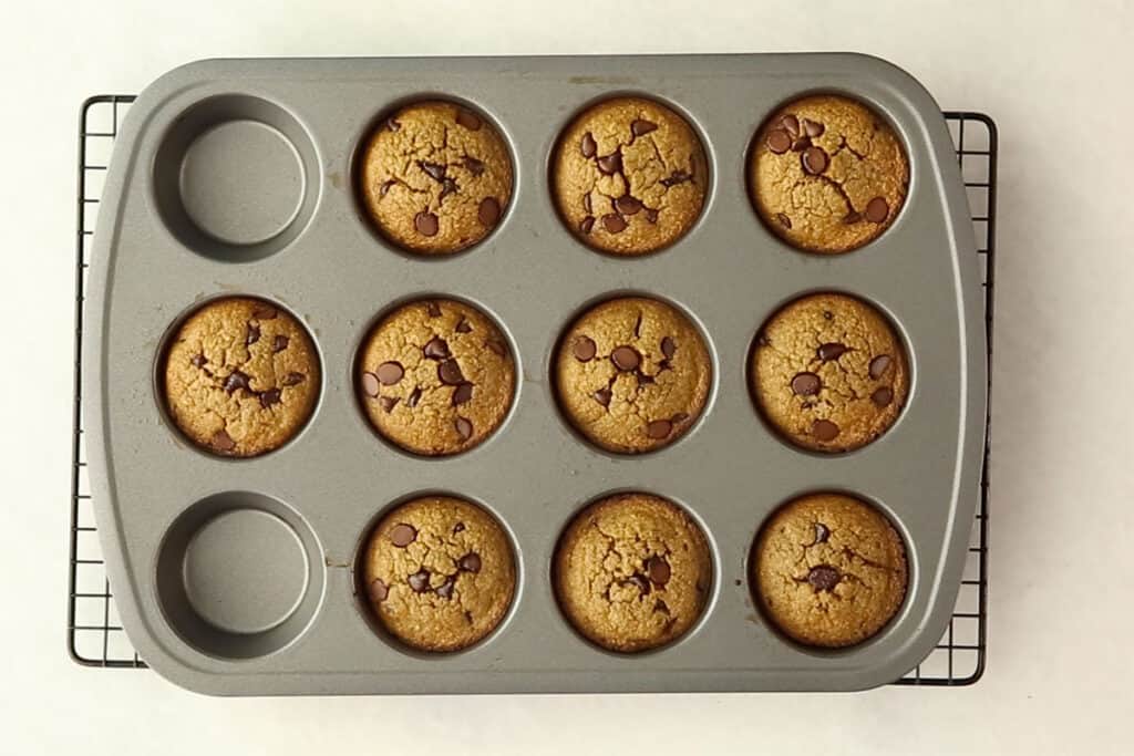 baked banana oatmeal muffins in pan.