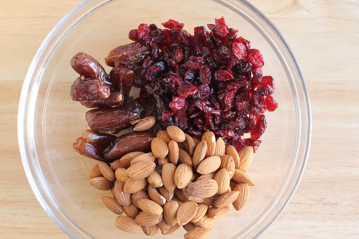 ingredients for energy bites in bowl.