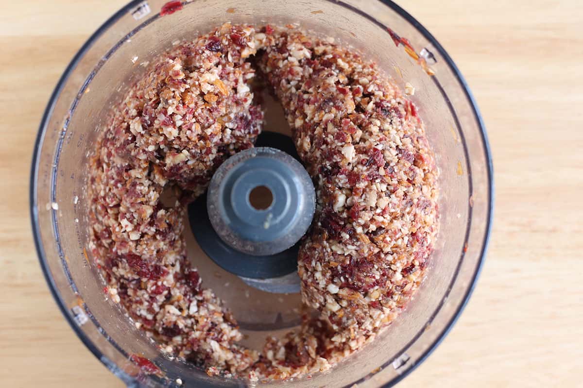 energy bites mixture in food processor.