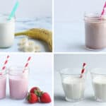 flavored milks in grid of four images.
