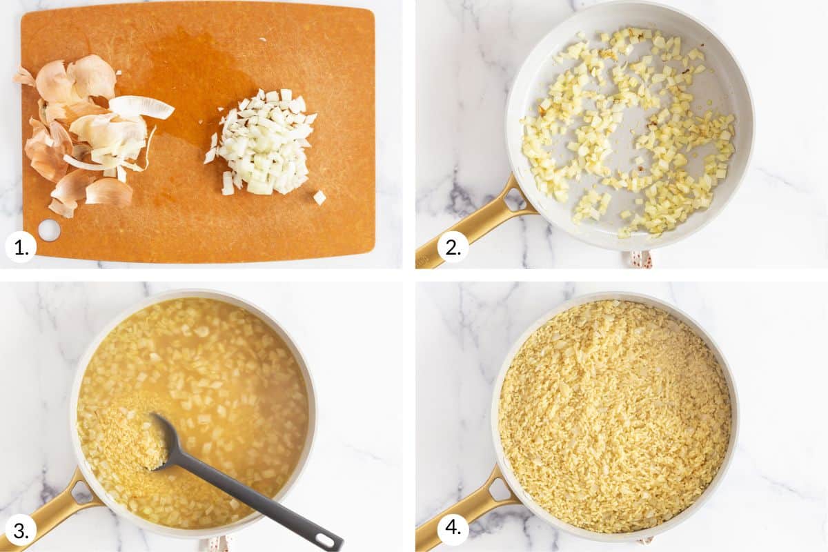 Orzo risotto in grid of four images.