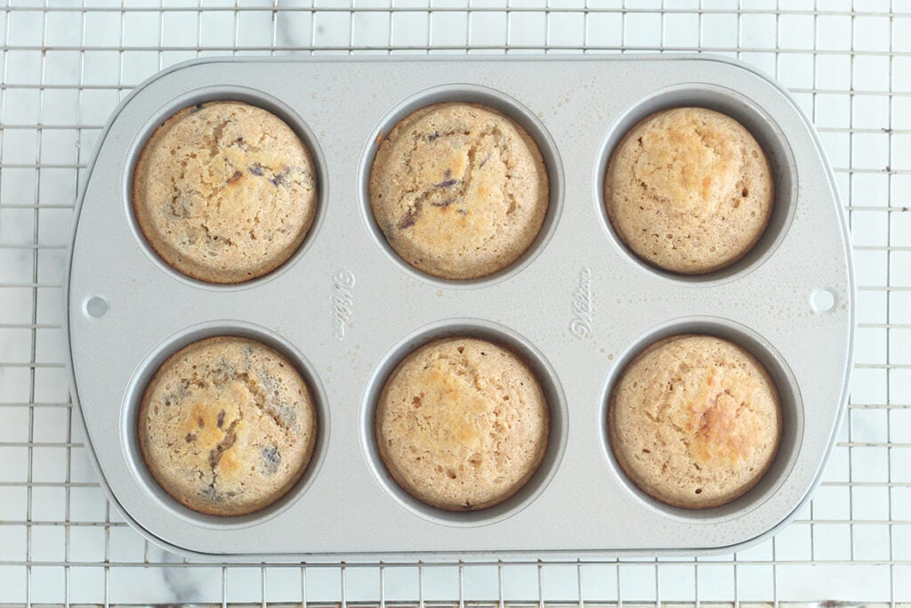 baked pancake muffins in muffin pan.