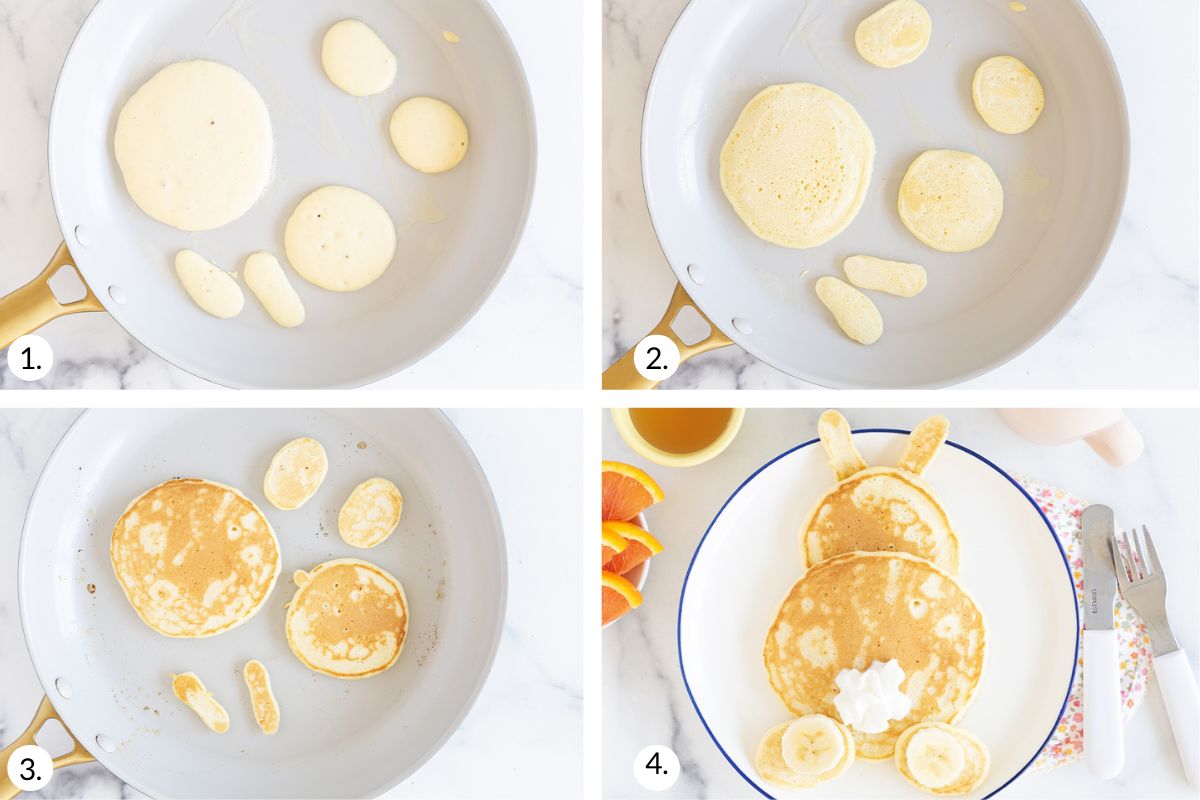 how to make bunny pancakes in grid of 4 images.