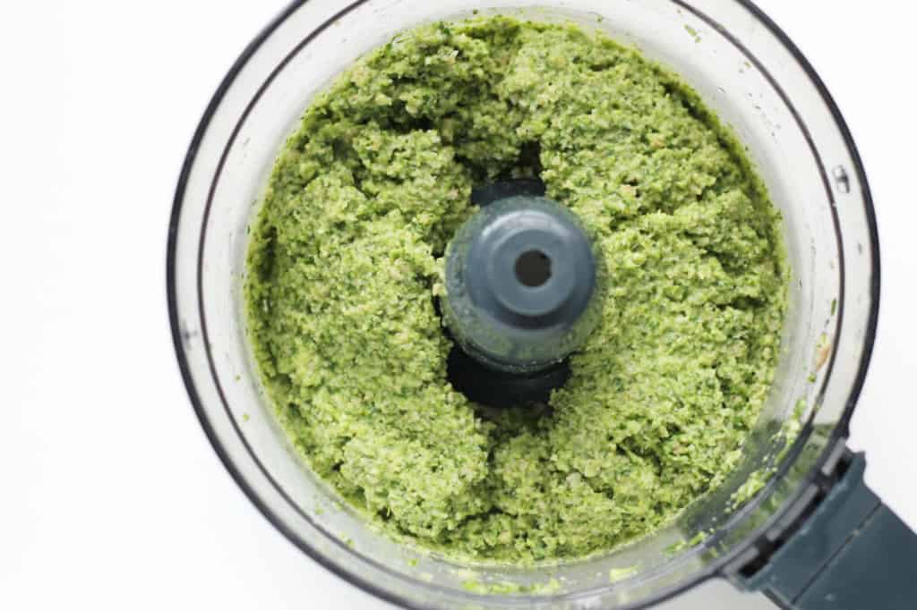 Broccoli pesto in food processor.