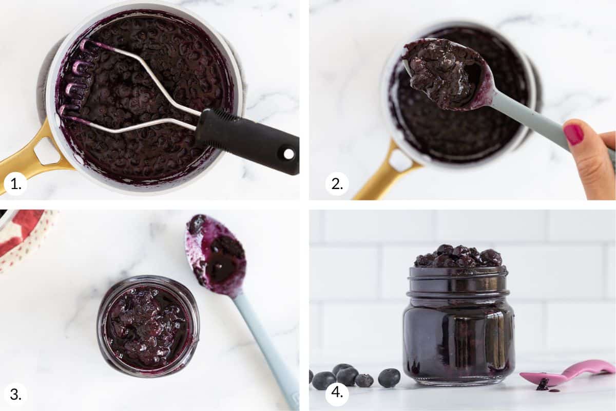 how to make blueberry sauce in grid of images.