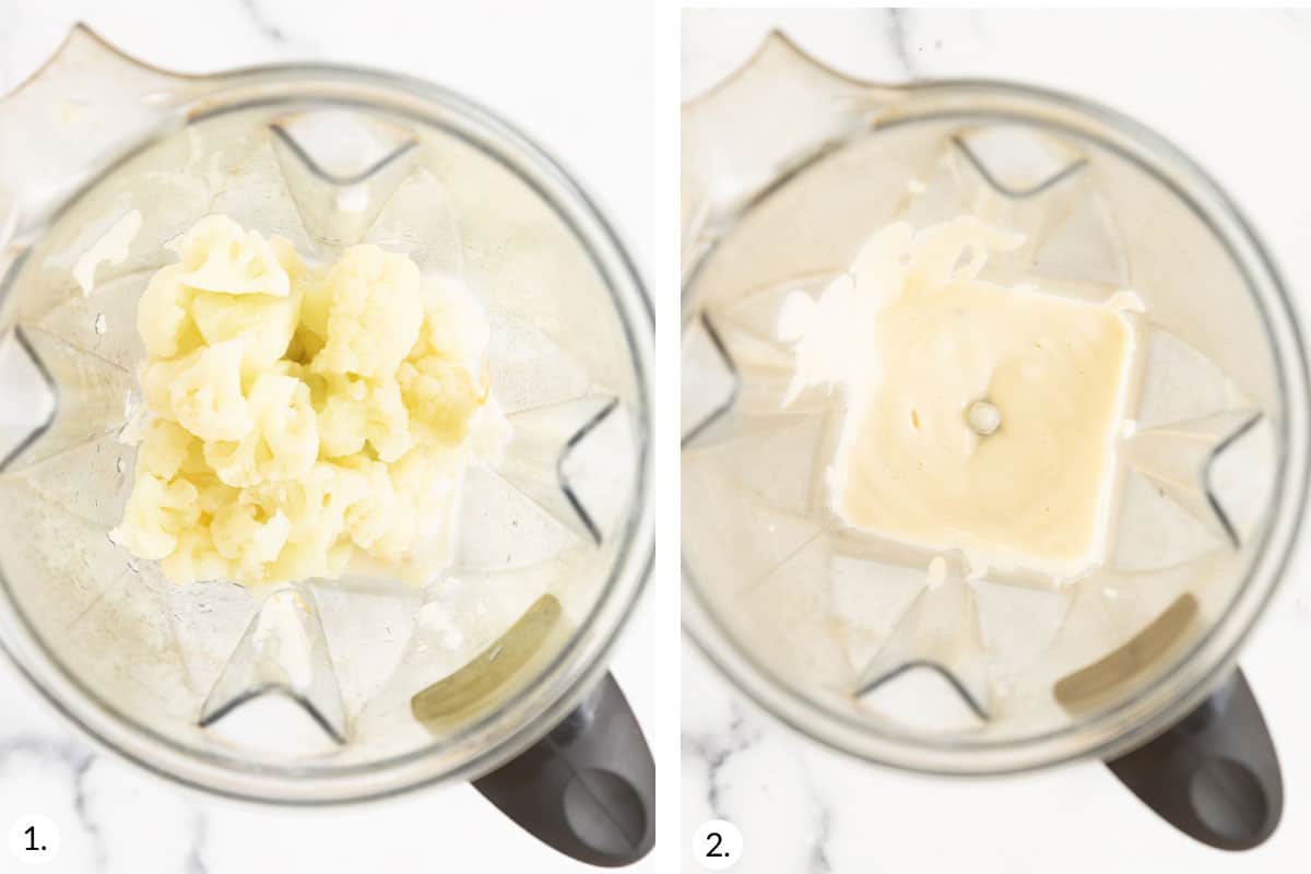 how to make cauliflower alfredo sauce in grid of images.