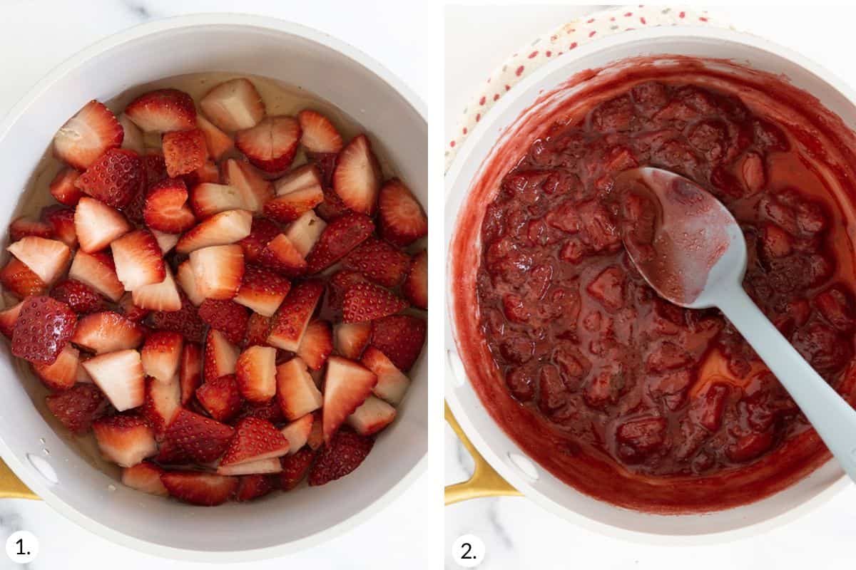 how to make strawberry sauce in grid of images.