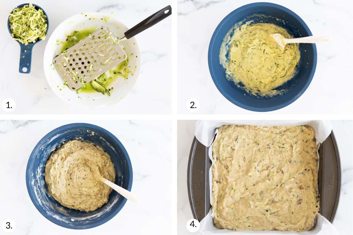 how to make zucchini cake in grid of images.