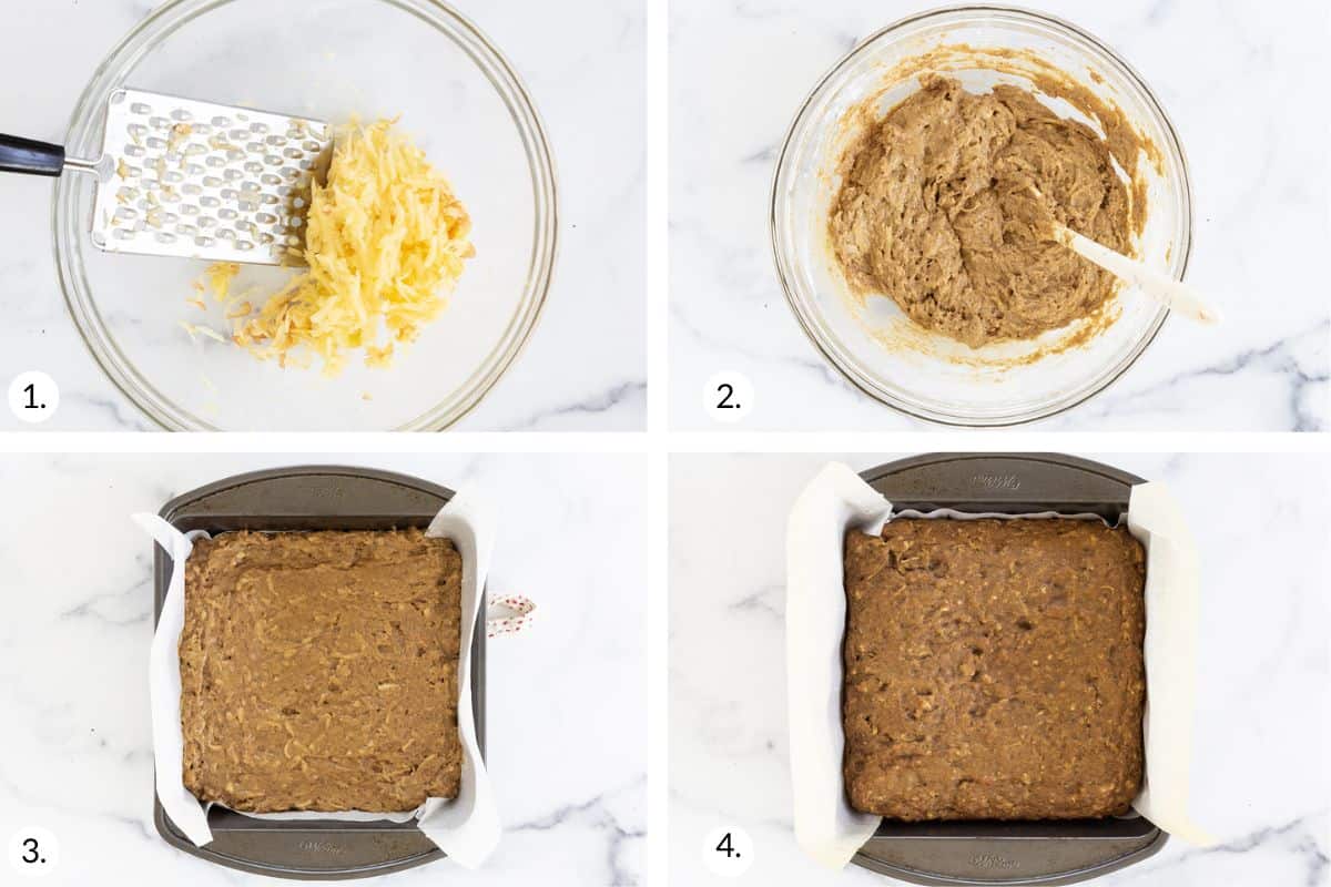 how to make applesauce cake in grid of images.