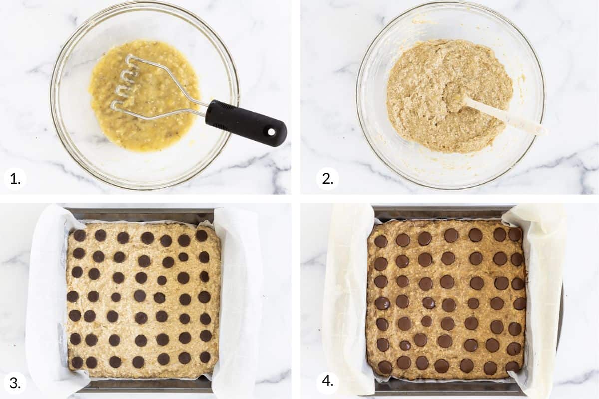 how to make banana oatmeal bars in grid of images.