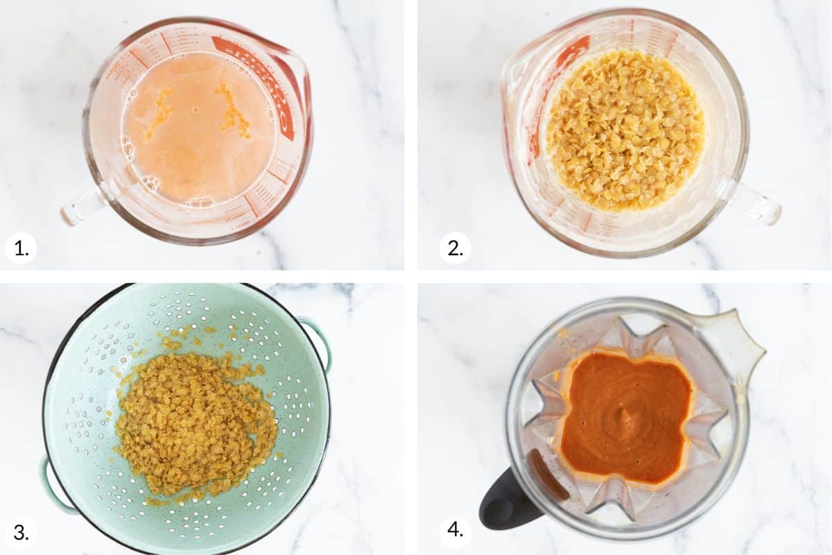 how to make lentil pasta sauce in grid of images.