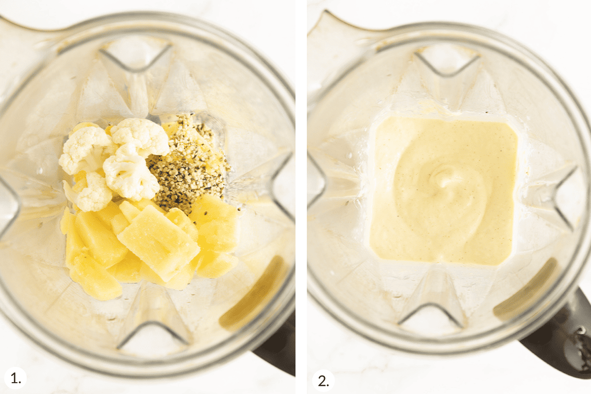how to make pineapple smoothie in grid of images. 