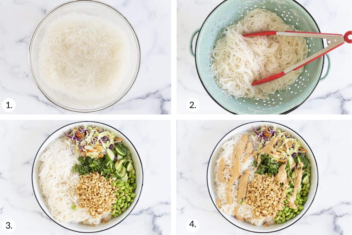 how to make rice noodle salad in grid of images.