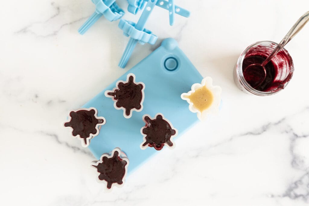 blueberry puree with rocket pop molds.