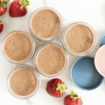 Chocolate chia pudding in glass containers from above.