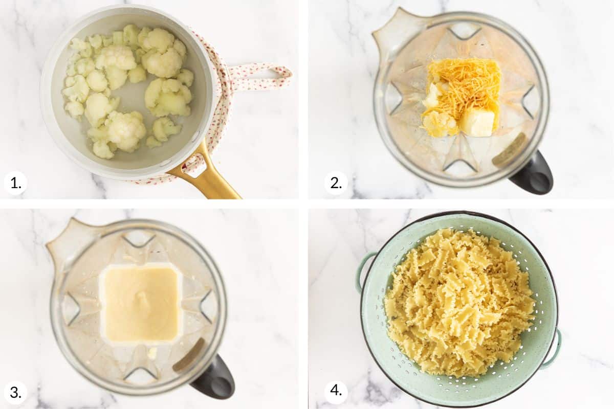 how to make creamy chicken pasta in grid of images.